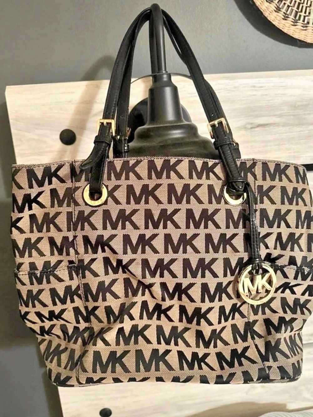 Michael Kors Jet Set Travel Large Signature Logo Tote Bag Brown & Black